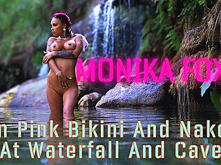 In Pink Bikini and Naked at Waterfall and Cave
