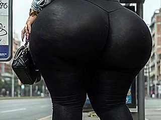 "Masked BBW Changes from Black Leggings to Tiny Thong at Public Bus Stop"