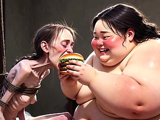 Skinny Girl Getting Fed by Huge Fat Woman - Contrast Feeding Fetish