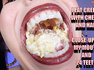 I Eat Crepes with Cheese and Ham - Close-up of My Mouth and 24 Teeth