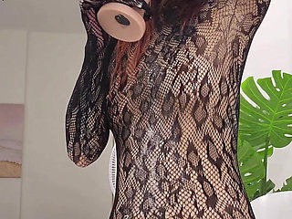 Sloppy Deepthroat & Pussy Slapping in Sheer Fishnet Bodysuit