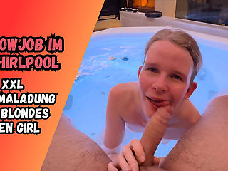 Blonde Teen Blows Cock in the Whirlpool! Horny Facial for the Slut!