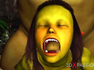 Horny Female Goblin Arwen Gets Hardcore Fucked by Green Monster Ogre in Forest - Outdoor, Doggystyle, Shaved Pussy