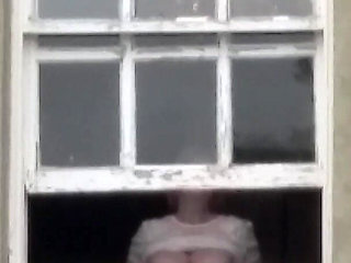 Tits in Hotel Window Very Public Julie Cunningham Flashing Huge Natural 38F Tits