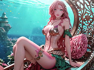 Deep Sea Fantasy! The Pink-Haired Mermaid Queen lounges in the azure palace.