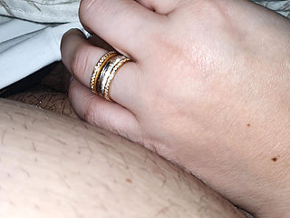 Step mom without hesitation pulled out step son dick making him a handjob