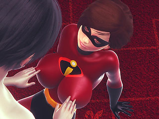 Helen Parr The Incredibles Gets an Orgasm from Breast Play and Cunnilingus - Fingering Her Tight Pussy in 3D Animation