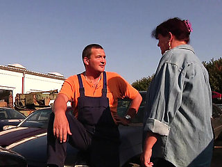 Car Junkyard Sex - Amateur German Staff & Customer Threesome Fuck with Big Tits Annette