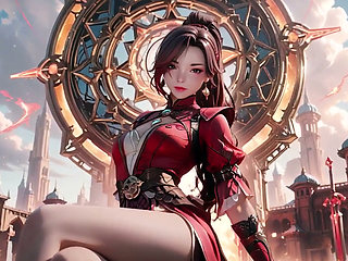Red Armor Queen in the Floating City! Epic fantasy tease, tight red bodysuit.