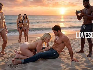 Blonde Sucks Cock On The Beach (AI)