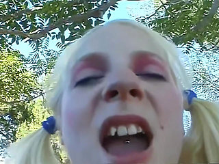 Petite Blonde Takes Massive 11" Cocks in Public Dogging Anal Gangbang