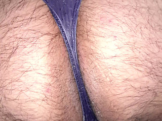 Nice Masturbation and Great Cum Using Blue Thin Thong