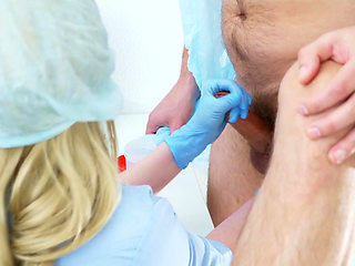 Nurse Wearing Gloves Milks Prostate