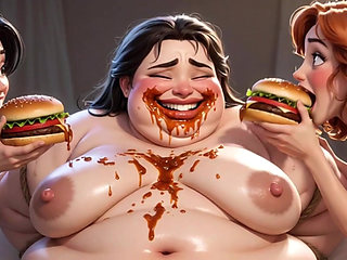 Obese Ugly Slave Covered in Food - Humiliated by Gorgeous Mistresses