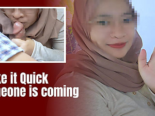 Almost Caught, Glasses Hijab Girl Doing Blowjob in the Car