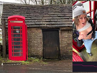 Cumming hard in public red telephone box with Lush remote