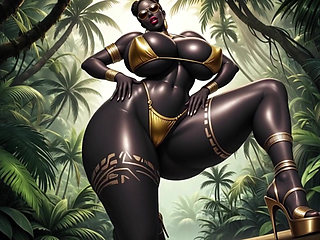 African Woman Sexy Pose in Jungle with Music (ai Animation)