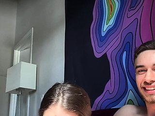 This brunette slut gives a wet blowjob to a big cock