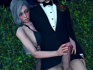 Rich blonde girl giving me blowjob behind bush