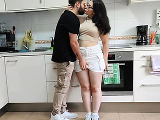 Amateur Homemade Handjob: Spanish Brunette with Natural Tits Gives Buddy a Cum in Mouth Finish in Kitchen