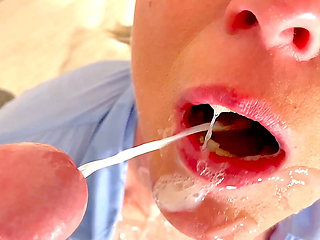 Ride on Big Dick Doll During He Pee on My Tits Face and Back and Fuck Deeply My Throat with Cum in My Mouth