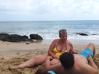 Real Mature Couple, We Are Almost Discovered on the Beach