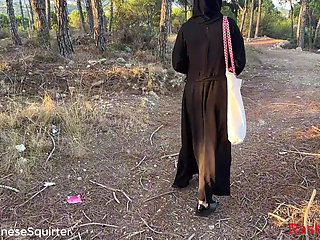 Lebanese Hijab bitch playing with her pussy in the forest and squirting