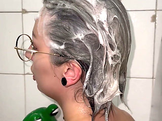 Washing Hair with New Mask Shower After Long Day