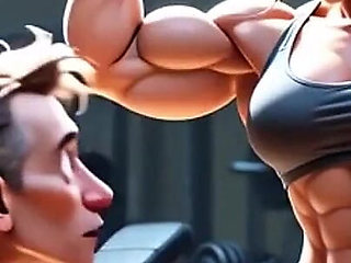 Muscular Woman Humiliates Skinny Man - Foot Worship Domination