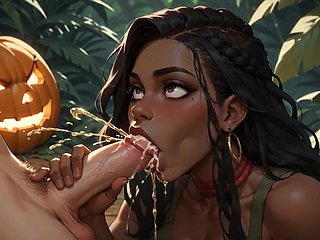 It's a Spooky Night, and the Black Goddess Is Having a Hot XXX Encounter!