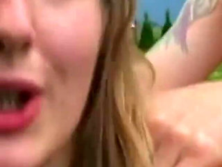 Blonde girl fucking on the field