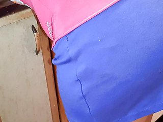 I secretly and riskily reached into my panties while my stepsister was preparing dinner in front of me