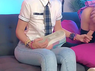 Hot Short Hair Girl milking her femboy on the pink pillow - FULL VIDEO 4K