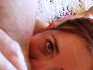 Small tit brunette sucks a big cock hardcore