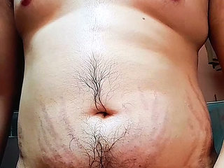 The cock is standing in the underwear.