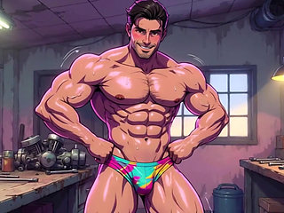 Ai Muscular Men Mechanic Garage