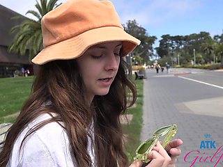 Beautiful brunette Serena Hill in hot outdoor pov scene.