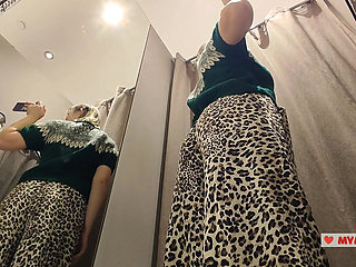 See-Through Seduction: Blonde with Big Boobs Tries on Transparent Outfits in Fitting Room, No Panties