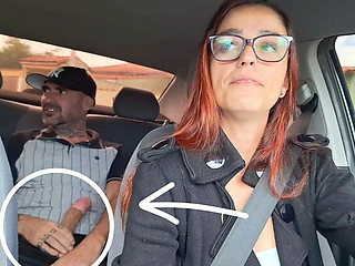 Skinny Redhead Brazilian Taxi Driver Catches Client Jerking Off in Backseat - Amateur Car Masturbation & Public Nude