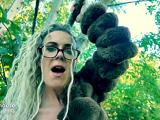 Playtime with Big White Dildo in the Forest