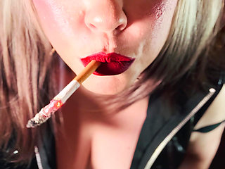 Miss Tina Snua Dressed In PVC & Smoking A Cork Cigarette With Lots Of Dangling, Snap Inhales, OMI & OME