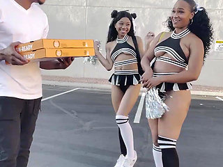 Slutty black cheerleader girls let him put his BBC in all holes POV