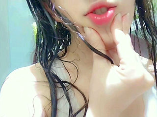 Naughty girl taking a hot shower and getting horny ending up masturbation at shower , mouth close up