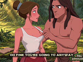 Jane and Tarzan first contact as he explores a woman's naked body