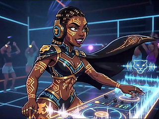 AI- DJ Girls in Private Exclusive Party - Beach Sunset + Tron Futuristic  + Tokyo Neon