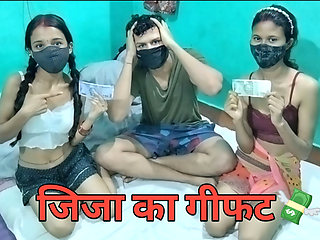 Most viral Indian jija sali and gift sex threesome Hindi xxx video, desi hot Sali and wife tight pussy fuck with BBC jija MMS Xx