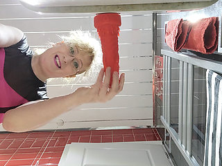 Anal Dildo and pissing in the bathroom with sexy MILF Lisa Essex