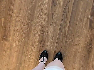Long Legs White Stockings Heels and Open Bottom Girdle No Panties Reveal