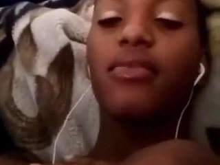 Ebony Horny Girl Masturbating with Her BF on Video Call, She Squirts