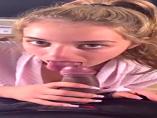 Unexperienced honey with massive funbags is inhaling her pal's manstick early in the morning, just for joy